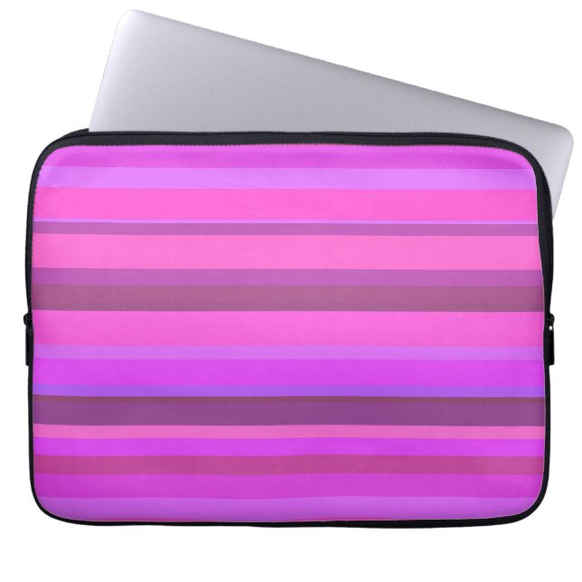 Roze horizontale strepen laptop sleeve (Voorkant)