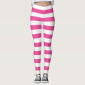 Roze horizontale strepen leggings (Voorkant)