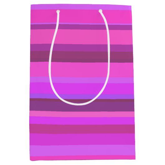 Roze horizontale strepen medium cadeauzakje (Voorkant)