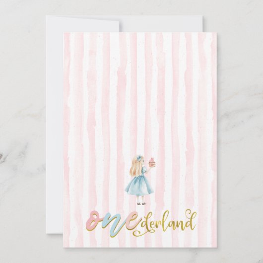 Roze horloge Alice in Onederland 1e verjaardag Kaart (Achterkant)