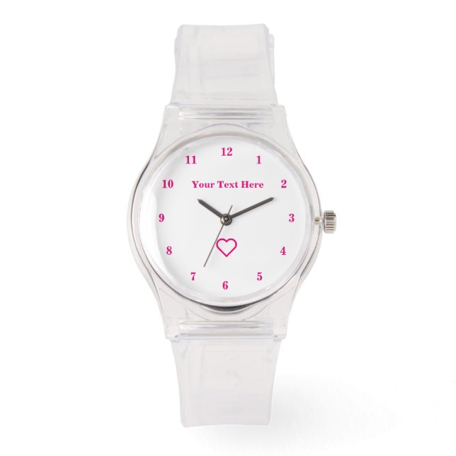 Roze horloge met hart en aangepaste tekstnaam (Voorkant)