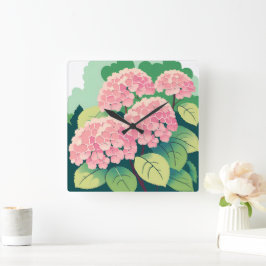 Roze Hortensia Bloem Botanisch Vierkante Klok