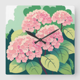 Roze Hortensia Bloem Botanisch Vierkante Klok