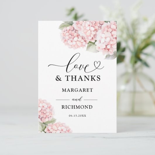 Roze Hortensia Bloem Bruiloft Dankkaart Bedankkaart (Staand voorkant)