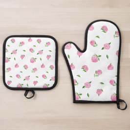 Roze Hortensia Bloemen Bloem Ovenwant & Pannenlap Set