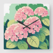 Roze Hortensia Bloemen Botanisch Vierkante Klok (Voorkant)