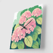 Roze Hortensia Bloemen Botanisch Vierkante Klok (Hoek)