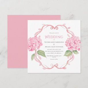Roze Hortensia Bloemen Huwelijksuitnodiging