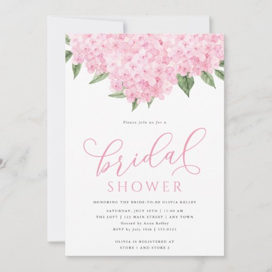 Roze Hortensia Bloemen Kalligrafie Vrijgezellenfee Kaart (Voorkant)