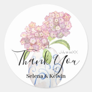 roze hortensia bloemen ronde sticker