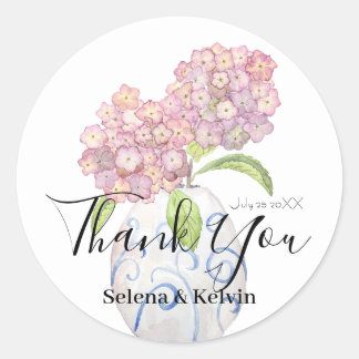 roze hortensia bloemen ronde sticker