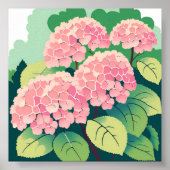 Roze hortensia bloemenschilderij poster (Voorkant)