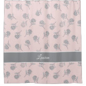 Roze Hortensia Bloemmotief Monogram Douchegordijn (Voorkant)