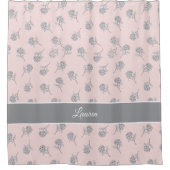 Roze Hortensia Bloempatroon Monogram Douchegordijn (Voorkant)