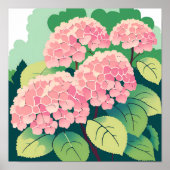 Roze Hortensia Bloemschildering Poster (Voorkant)