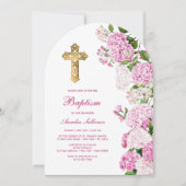 Roze hortensia boog doop kaart (Voorkant)