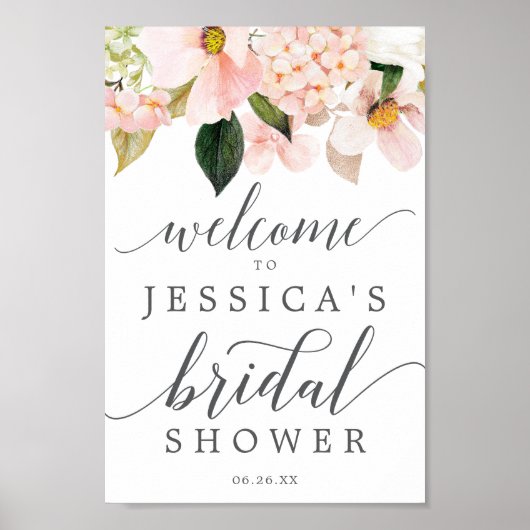 Roze Hortensia Bruiloft Bridal Shower Welkom Bord Poster (Voorkant)