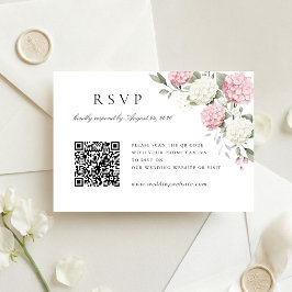 Roze Hortensia Bruiloft QR Code RSVP Kaart