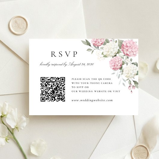 Roze Hortensia Bruiloft QR Code RSVP Kaart