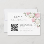 Roze Hortensia Bruiloft QR Code RSVP Kaart (Voorkant)
