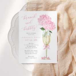 Roze hortensia brunch en bubbelige gouden champagn kaart