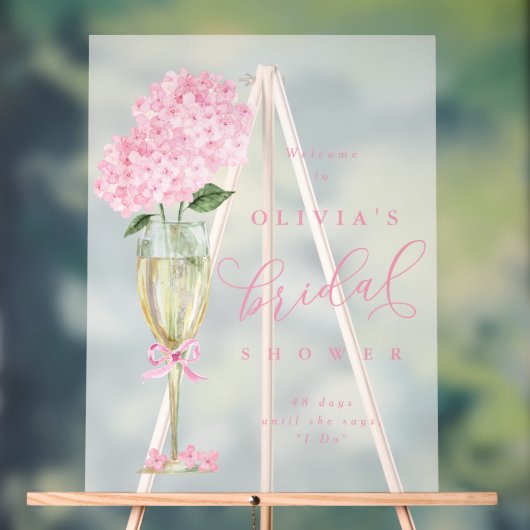 Roze Hortensia & Champagne Douche Welkom Frosted Acryl Bord (Neutraal)