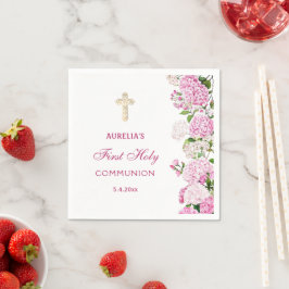 Roze Hortensia Eerste Communie Servet