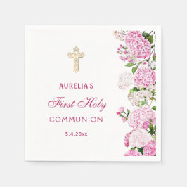 Roze Hortensia Eerste Communie Servet