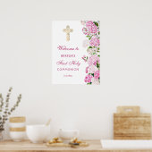 Roze Hortensia Eerste Communie Welkom Poster (Keuken)