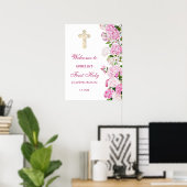 Roze Hortensia Eerste Communie Welkom Poster (Thuiskantoor)