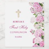 Roze Hortensia Eerste Communie Wijn Etiket (Enkel label)