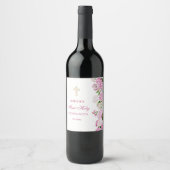 Roze Hortensia Eerste Communie Wijn Etiket (Voorkant)