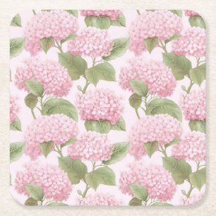 Roze Hortensia en Bladeren Tuinfeest Kartonnen Onderzetters