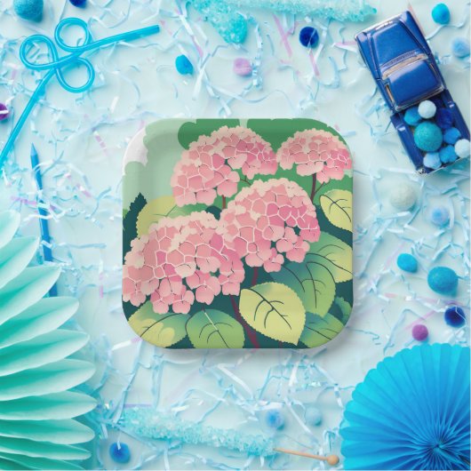 Roze Hortensia Floral Elegant Garden Papieren Bordje (Feest)
