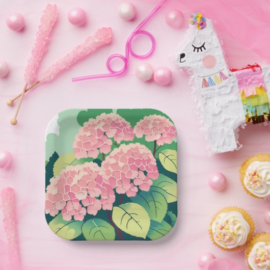 Roze Hortensia Floral Elegant Garden Papieren Bordje (Feest)