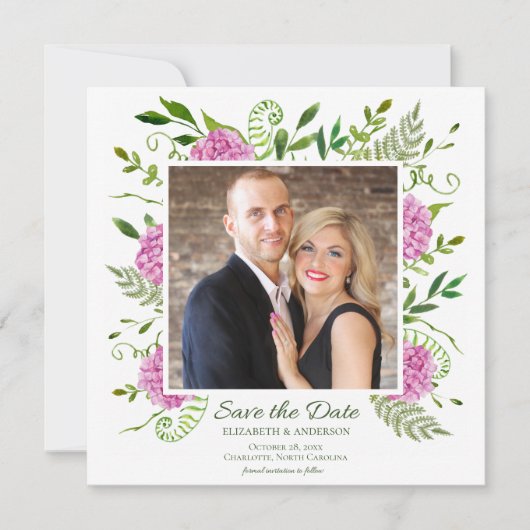 Roze Hortensia Foto Save The Date (Voorkant)