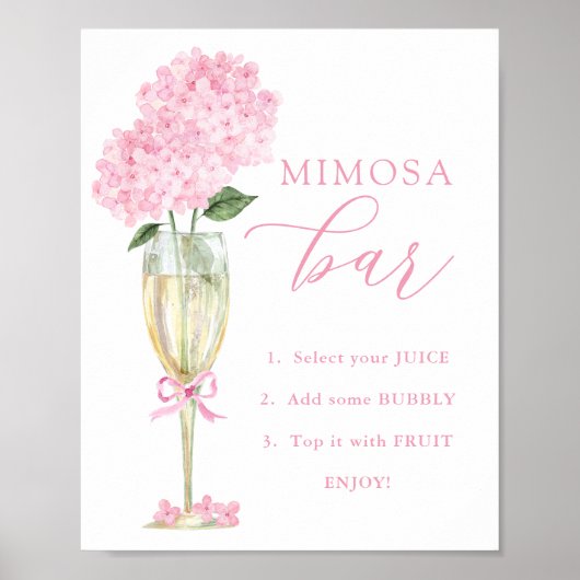 Roze hortensia, gouden Mimosa bar douche Poster