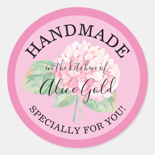 Roze Hortensia HANDMADE voor Jou | Inmaak Cadeaus Ronde Sticker (Voorkant)
