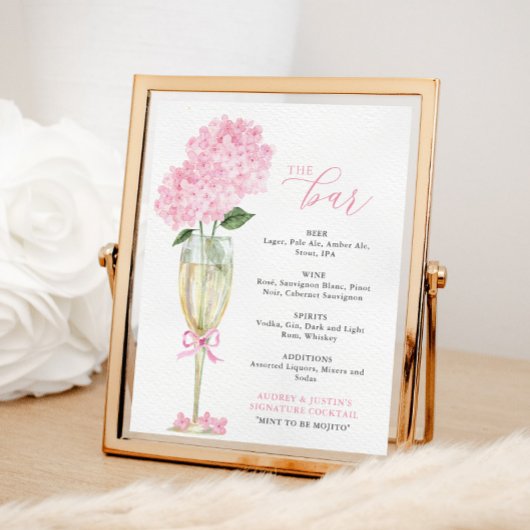 Roze Hortensia in Gouden Glas Bar Menu Poster