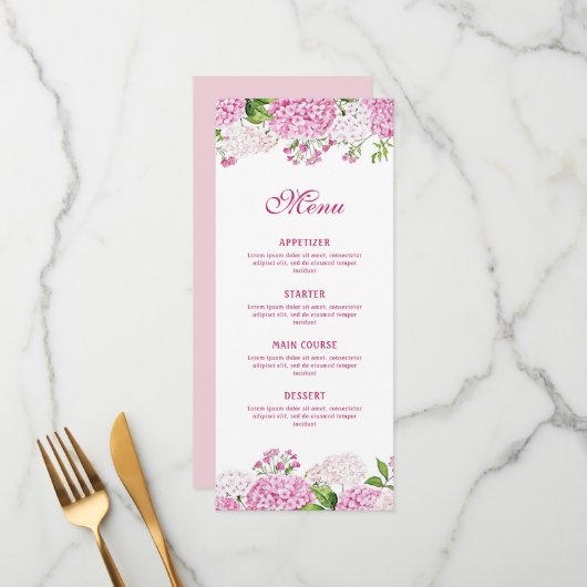 Roze Hortensia Klassiek Menu (Voorkant / Achterkant in situ)