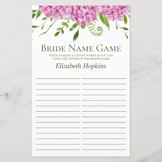 Roze Hortensia Naam Shower Spel (Voorkant)