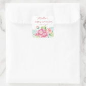 Roze hortensia & pioen Baby Shower Bedankt Vierkante Sticker (Tas)