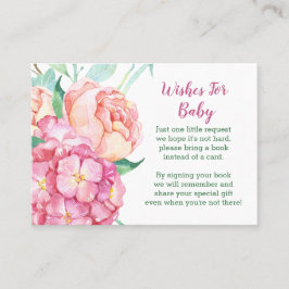 Roze hortensia & pioen "Breng een boek" Baby showe Aanbevelingskaartje