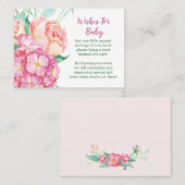 Roze hortensia & pioen "Breng een boek" Baby showe Aanbevelingskaartje (Voorkant / Achterkant)