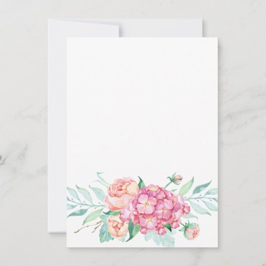 Roze hortensia & pioen Meisje Dopen Kaart (Achterkant)