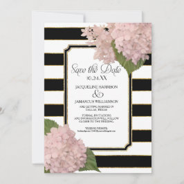 Roze Hortensia Save the Date Wide Stripe Faux Gold Kaart