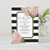 Roze Hortensia Save the Date Wide Stripe Faux Gold Kaart (Staand voorkant)