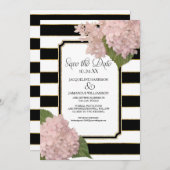 Roze Hortensia Save the Date Wide Stripe Faux Gold Kaart (Voorkant / Achterkant)