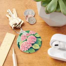 Roze Hortensia Struik Bloem Sleutelhanger