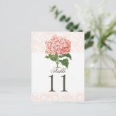 Roze Hortensia Trouwtafel Nummer Briefkaart (Staand voorkant)